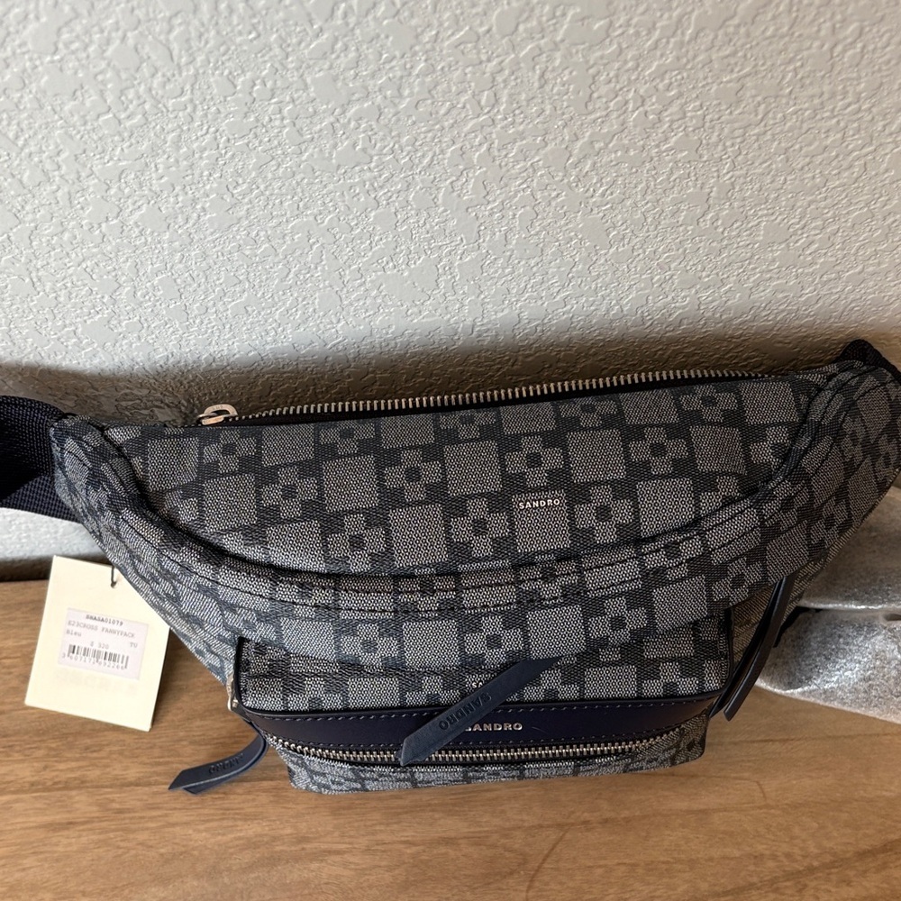 Sandro Black and Gray Patterned Belt Bag - Picture 8 of 12